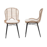 Load image into Gallery viewer, Baxton Studio Brenna Modern Bohemian Greywashed Rattan And Black Metal 2-Piece Dining Chair Set
