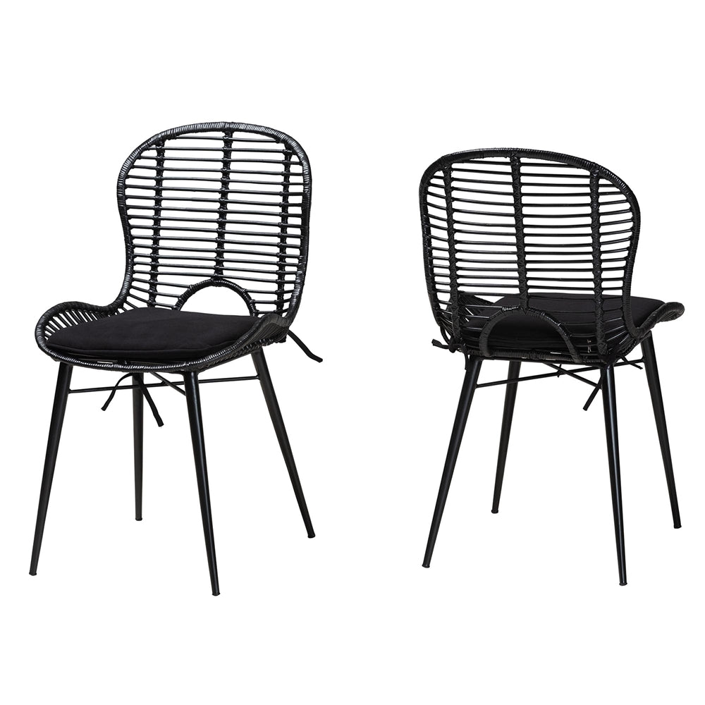 Baxton Studio Brenna Modern Bohemian Black Finished Rattan And Metal 2-Piece Dining Chair Set