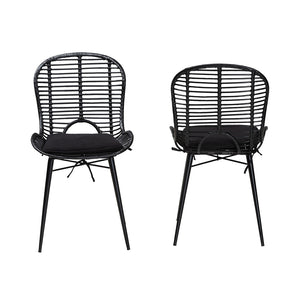 Baxton Studio Brenna Modern Bohemian Black Finished Rattan And Metal 2-Piece Dining Chair Set