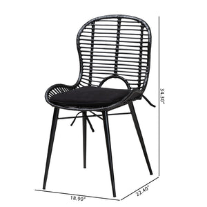 Baxton Studio Brenna Modern Bohemian Black Finished Rattan And Metal 2-Piece Dining Chair Set