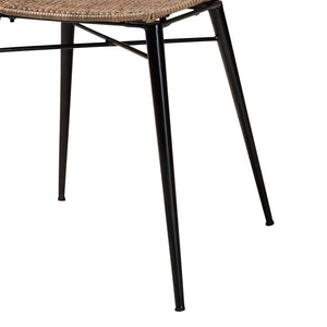 Baxton Studio Sabelle Japandi Greywashed Rattan And Black Metal 2-Piece Dining Chair Set