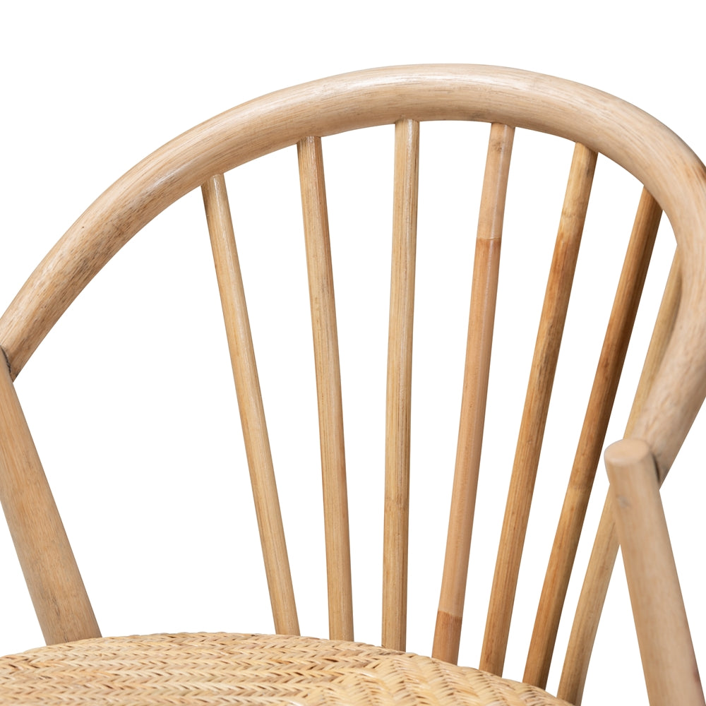 Baxton Studio Kobe Mid-Century Modern Natural Brown Finished Wood And Rattan Dining Chair