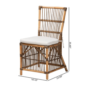 Baxton Studio Kim Modern Bohemian White Fabric And Natural Brown Rattan Dining Chair