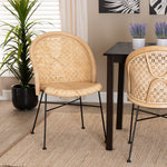 Load image into Gallery viewer, Baxton Studio Lisa Modern Bohemian Natural Brown Rattan And Black Metal Dining Chair
