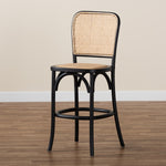 Load image into Gallery viewer, Baxton Studio Vance Mid-Century Modern Brown Woven Rattan And Black Wood Cane Counter Stool
