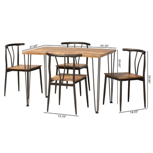 Baxton Studio Tilda Modern Industrial Natural Brown Finished Wood And Dark Bronze Metal 5-Piece Dining Set