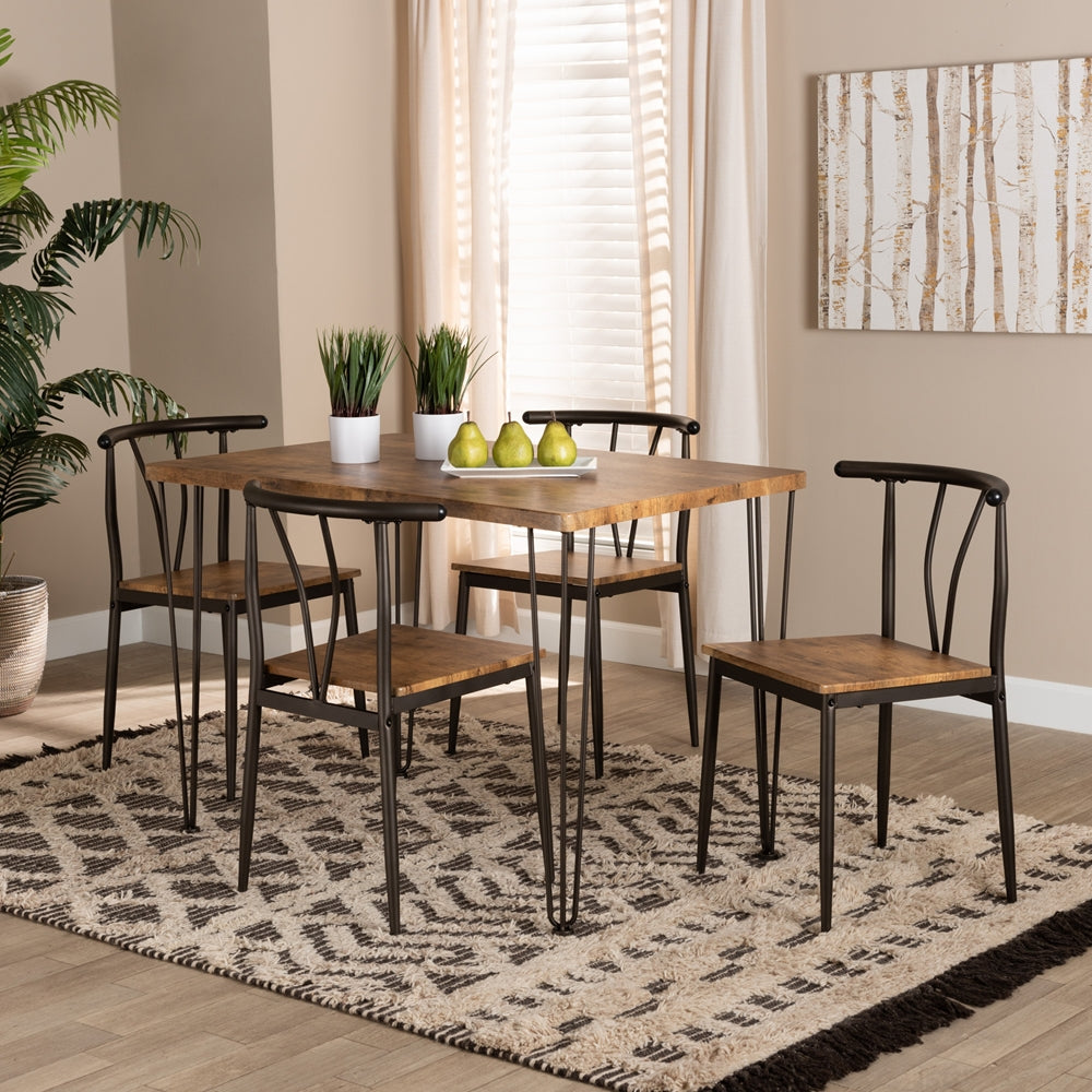 Baxton Studio Tilda Modern Industrial Natural Brown Finished Wood And Dark Bronze Metal 5-Piece Dining Set