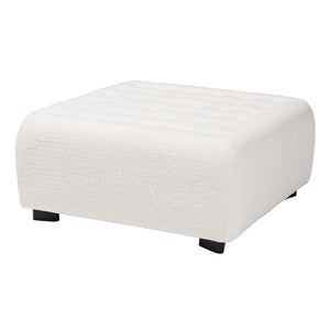 Baxton Studio Athena Modern And Contemporary Ivory Boucle Upholstered And Black Finished Wood Square Ottoman