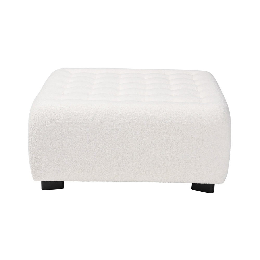 Baxton Studio Athena Modern And Contemporary Ivory Boucle Upholstered And Black Finished Wood Square Ottoman