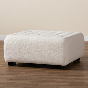 Baxton Studio Athena Modern And Contemporary Ivory Boucle Upholstered And Black Finished Wood Square Ottoman