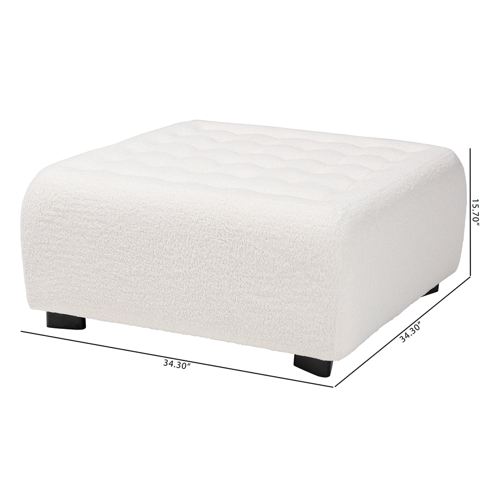 Baxton Studio Athena Modern And Contemporary Ivory Boucle Upholstered And Black Finished Wood Square Ottoman