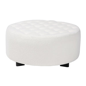 Baxton Studio Athena Modern And Contemporary Ivory Boucle Upholstered And Black Finished Wood Round Ottoman