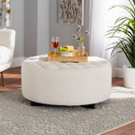 Load image into Gallery viewer, Baxton Studio Athena Modern And Contemporary Ivory Boucle Upholstered And Black Finished Wood Round Ottoman
