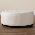 Load image into Gallery viewer, Baxton Studio Athena Modern And Contemporary Ivory Boucle Upholstered And Black Finished Wood Round Ottoman
