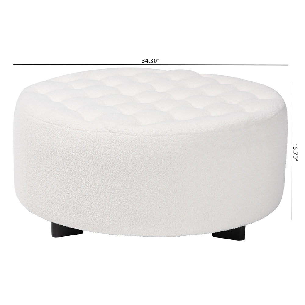 Baxton Studio Athena Modern And Contemporary Ivory Boucle Upholstered And Black Finished Wood Round Ottoman