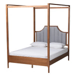 Load image into Gallery viewer, Baxton Studio Dakota Classic And Traditional Light Grey Fabric And Ash Walnut Finished Wood Queen Size Platform Canopy Bed
