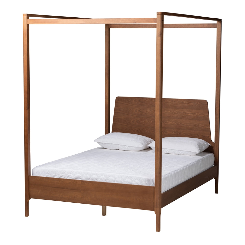 Baxton Studio Roman Classic And Traditional Ash Walnut Finished Wood Queen Size Canopy Bed