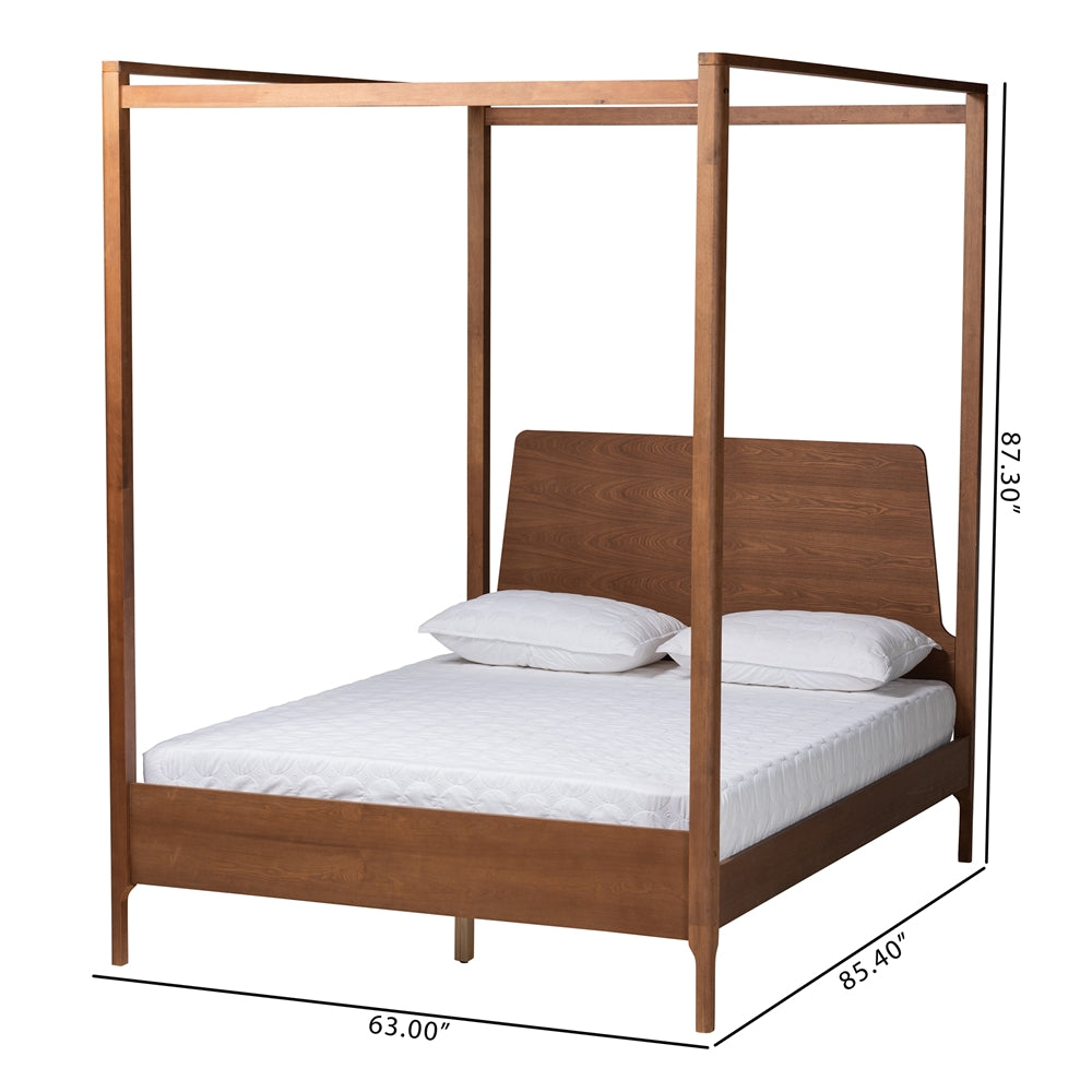 Baxton Studio Roman Classic And Traditional Ash Walnut Finished Wood Queen Size Canopy Bed