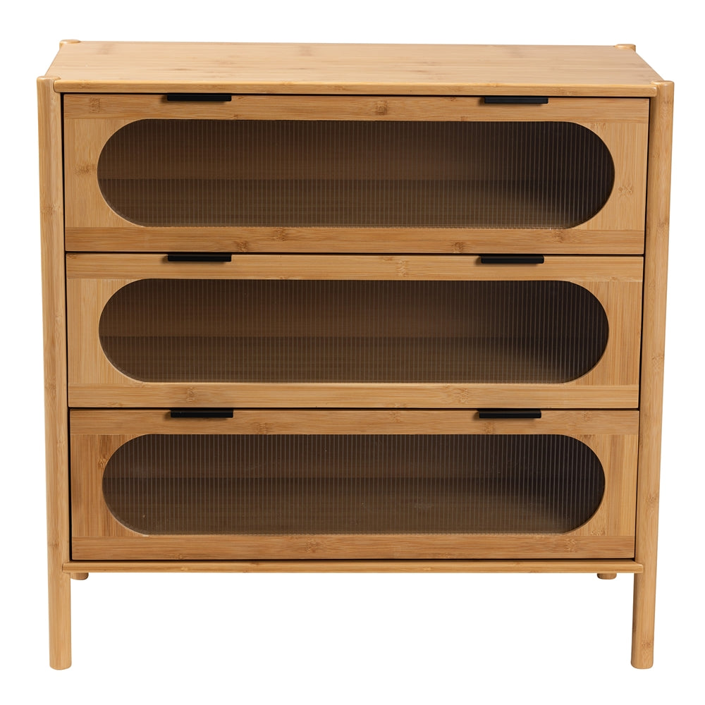 Baxton Studio Naresh Mid-Century Modern Transitional Natural Brown Bamboo Wood 3-Drawer Storage Cabinet