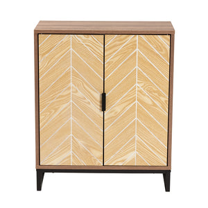 Baxton Studio Josephine Mid-Century Modern Transitional Two-Tone Walnut And Natural Brown Finished Wood And Black Metal 2-Door Storage Cabinet