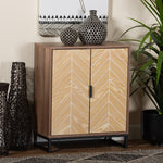 Load image into Gallery viewer, Baxton Studio Josephine Mid-Century Modern Transitional Two-Tone Walnut And Natural Brown Finished Wood And Black Metal 2-Door Storage Cabinet
