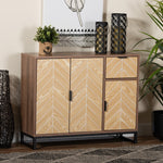 Load image into Gallery viewer, Baxton Studio Josephine Mid-Century Modern Transitional Two-Tone Walnut And Natural Brown Finished Wood And Black Metal 3-Door Sideboard
