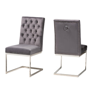 Baxton Studio Sherine Contemporary Glam And Luxe Grey Velvet Fabric And Silver Metal 2-Piece Dining Chair Set