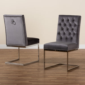 Baxton Studio Sherine Contemporary Glam And Luxe Grey Velvet Fabric And Silver Metal 2-Piece Dining Chair Set