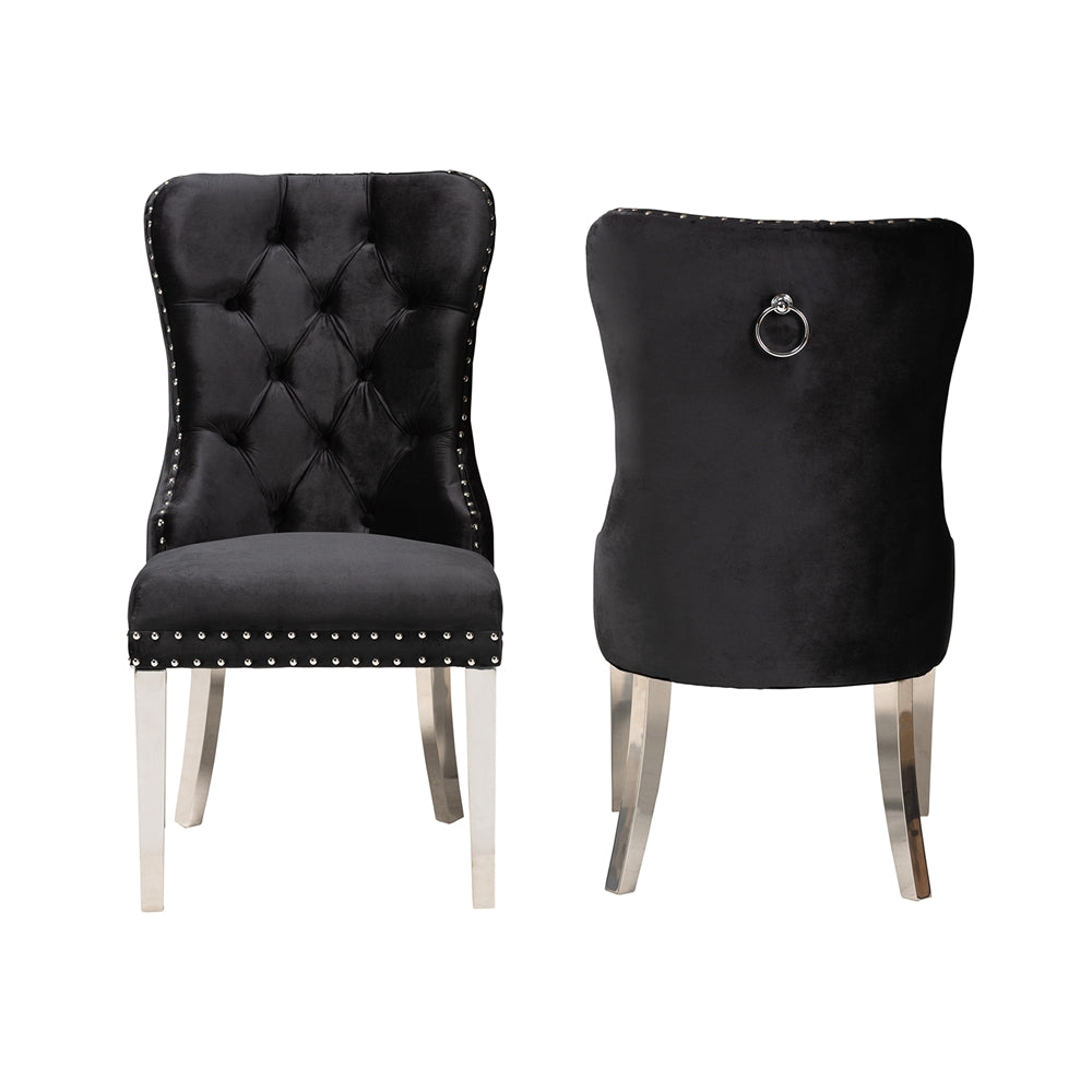 Baxton Studio Honora Contemporary Glam And Luxe Black Velvet Fabric And Silver Metal 2-Piece Dining Chair Set