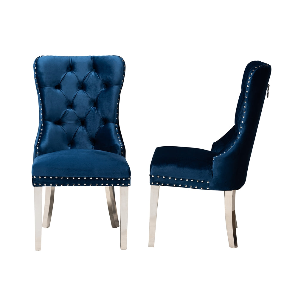 Baxton Studio Honora Contemporary Glam And Luxe Navy Blue Velvet Fabric And Silver Metal 2-Piece Dining Chair Set