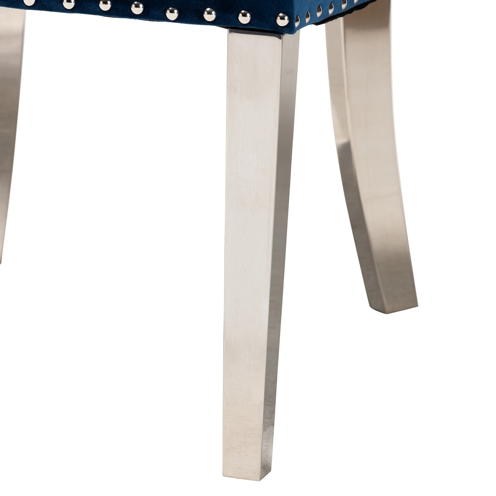 Baxton Studio Honora Contemporary Glam And Luxe Navy Blue Velvet Fabric And Silver Metal 2-Piece Dining Chair Set