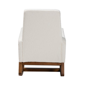 Baxton Studio Yashiya Mid-Century Modern Off-White Boucle Upholstered And Walnut Brown Finished Wood Rocking Chair