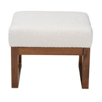 Load image into Gallery viewer, Baxton Studio Yashiya Mid-Century Modern Off-White Boucle Upholstered And Walnut Brown Finished Wood Ottoman Footstool
