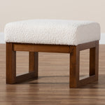 Load image into Gallery viewer, Baxton Studio Yashiya Mid-Century Modern Off-White Boucle Upholstered And Walnut Brown Finished Wood Ottoman Footstool
