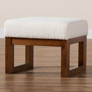 Baxton Studio Yashiya Mid-Century Modern Off-White Boucle Upholstered And Walnut Brown Finished Wood Ottoman Footstool