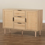 Load image into Gallery viewer, Baxton Studio Harrison Mid-Century Modern Natural Brown Finished Wood And Natural Rattan 3-Drawer Sideboard
