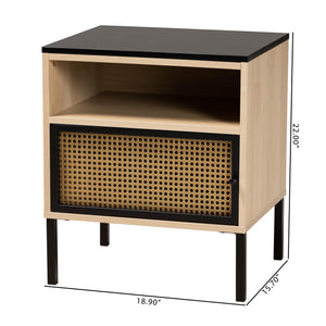 Baxton Studio Felton Mid-Century Modern Two-Tone Black And Gold Metal And Light Brown Finished Wood 1-Door End Table