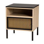 Load image into Gallery viewer, Baxton Studio Felton Mid-Century Modern Two-Tone Black And Gold Metal And Light Brown Finished Wood 1-Door End Table
