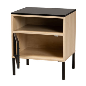 Baxton Studio Felton Mid-Century Modern Two-Tone Black And Gold Metal And Light Brown Finished Wood 1-Door End Table