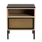 Load image into Gallery viewer, Baxton Studio Felton Mid-Century Modern Two-Tone Black And Gold Metal And Light Brown Finished Wood 1-Door End Table
