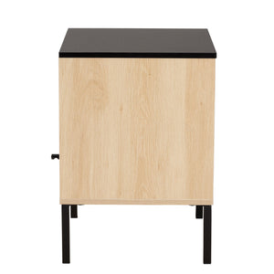 Baxton Studio Felton Mid-Century Modern Two-Tone Black And Gold Metal And Light Brown Finished Wood 1-Door End Table