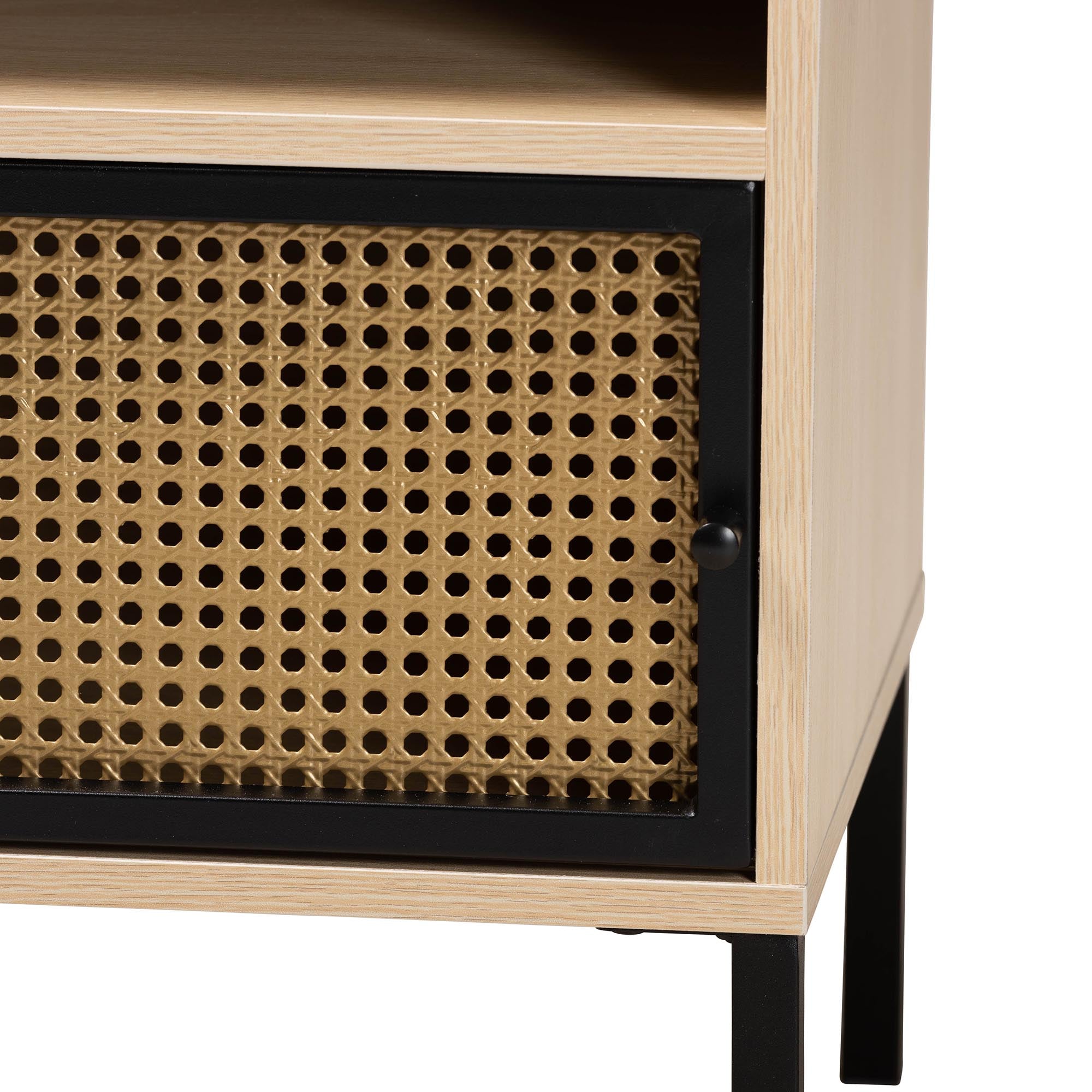 Baxton Studio Felton Mid-Century Modern Two-Tone Black And Gold Metal And Light Brown Finished Wood 1-Door End Table