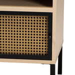 Load image into Gallery viewer, Baxton Studio Felton Mid-Century Modern Two-Tone Black And Gold Metal And Light Brown Finished Wood 1-Door End Table
