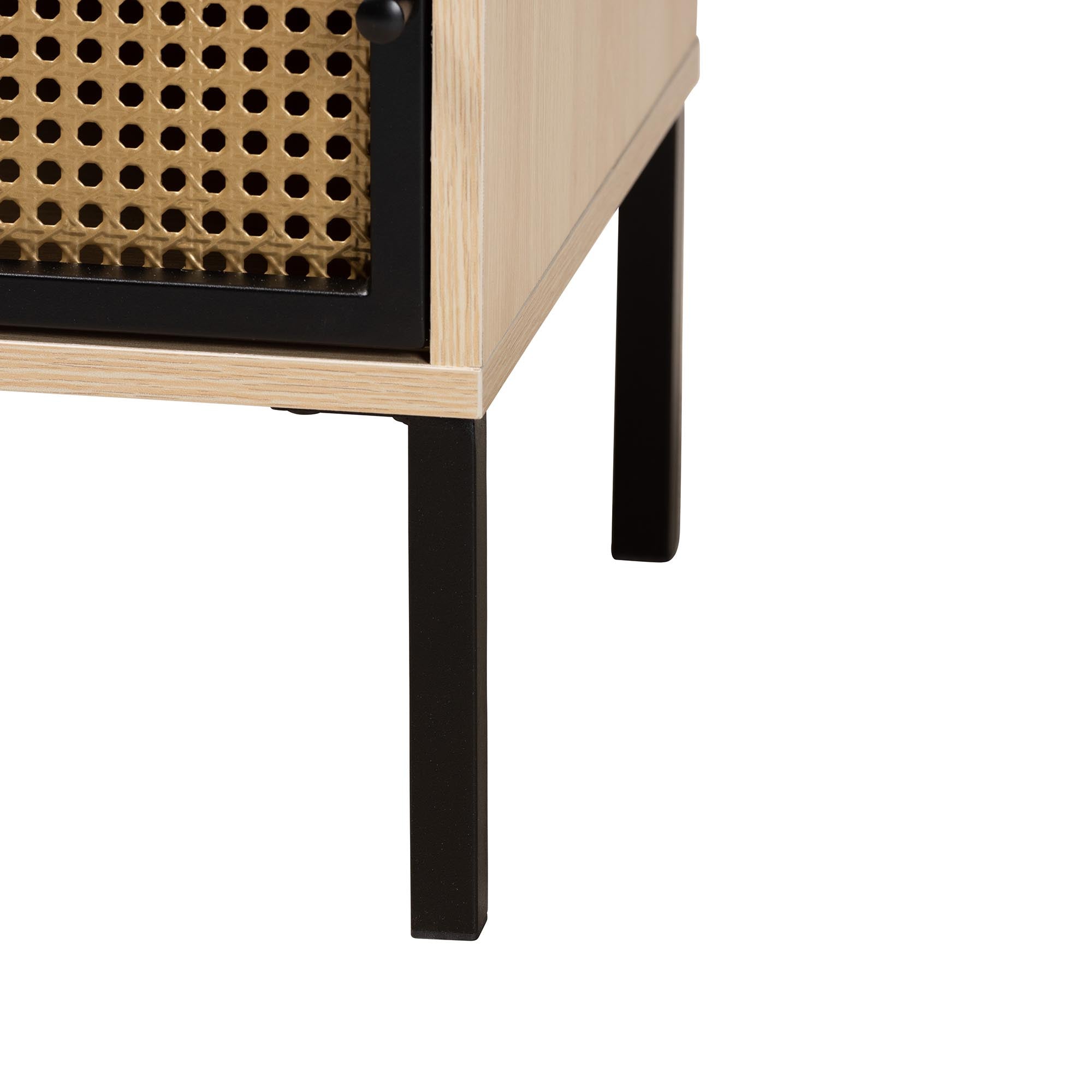 Baxton Studio Felton Mid-Century Modern Two-Tone Black And Gold Metal And Light Brown Finished Wood 1-Door End Table