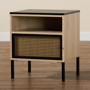 Baxton Studio Felton Mid-Century Modern Two-Tone Black And Gold Metal And Light Brown Finished Wood 1-Door End Table