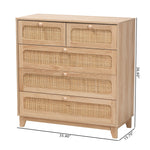 Load image into Gallery viewer, Baxton Studio Elsbeth Mid-Century Modern Oak Brown Finished Wood And Natural Rattan 5-Drawer Storage Cabinet
