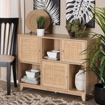 Load image into Gallery viewer, Baxton Studio Elsbeth Mid-Century Modern Light Brown Finished Wood And Natural Rattan 3-Door Sideboard
