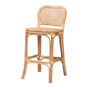 Baxton Studio Adrena Modern Bohemian Natural Brown Rattan Bar Stool