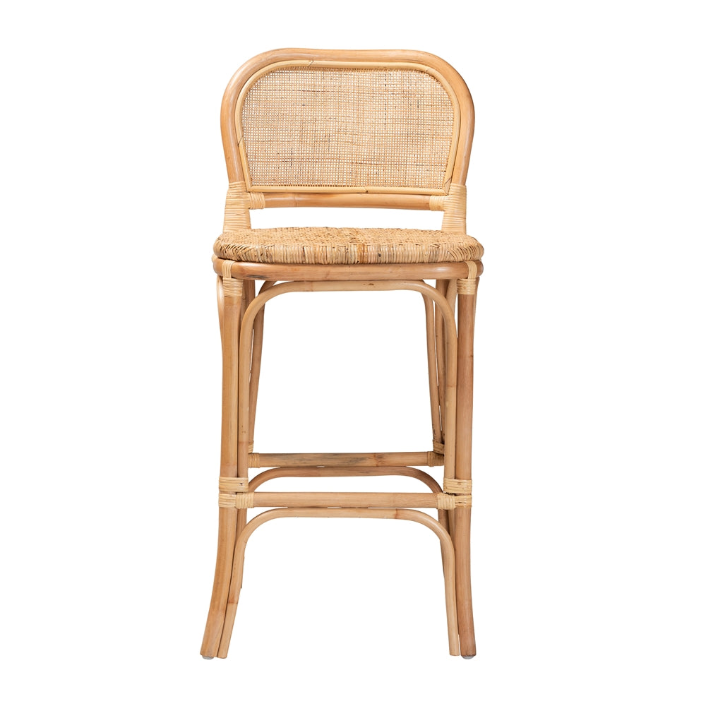 Baxton Studio Adrena Modern Bohemian Natural Brown Rattan Bar Stool