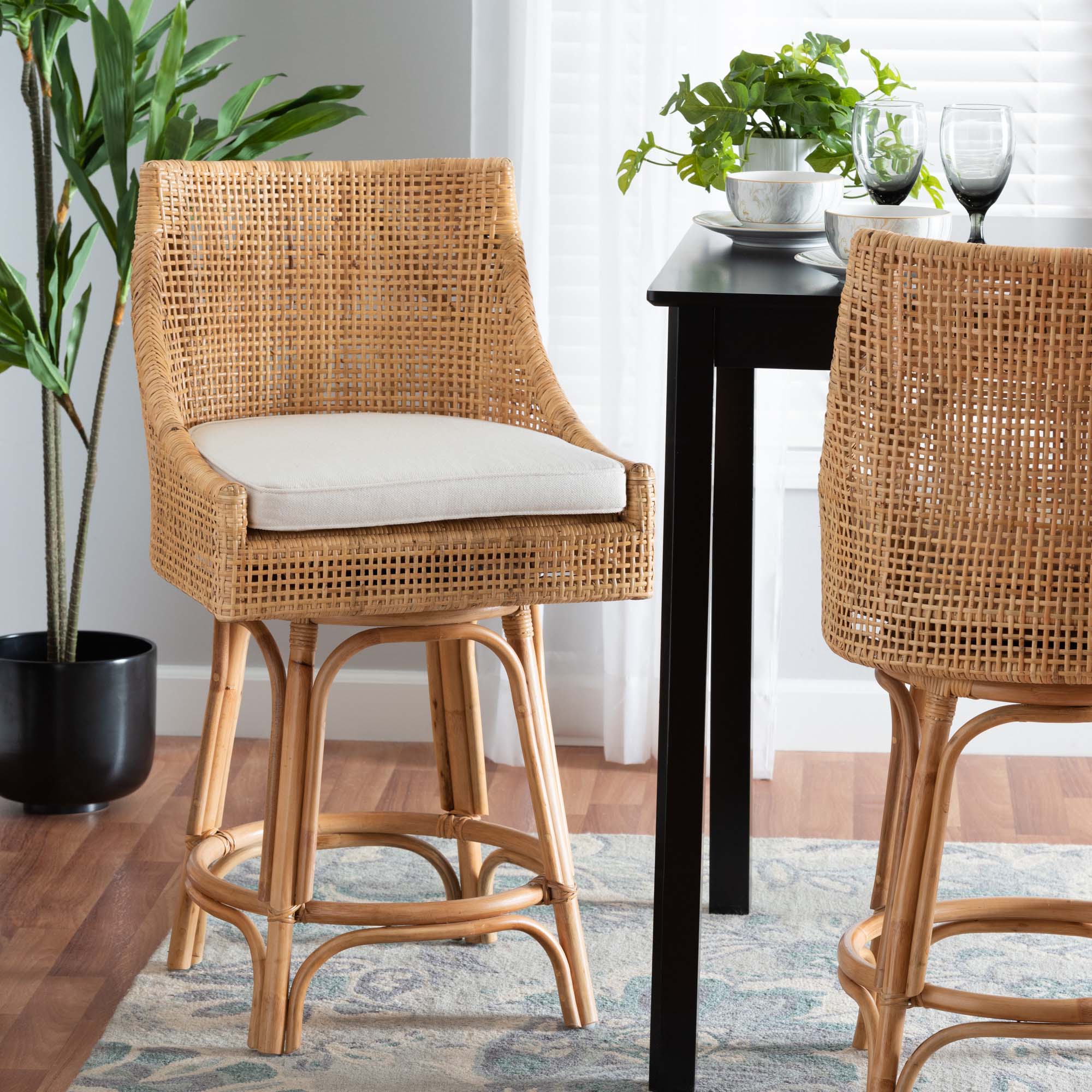 Baxton Studio Bella Modern Bohemian Natural Brown Rattan Counter Stool